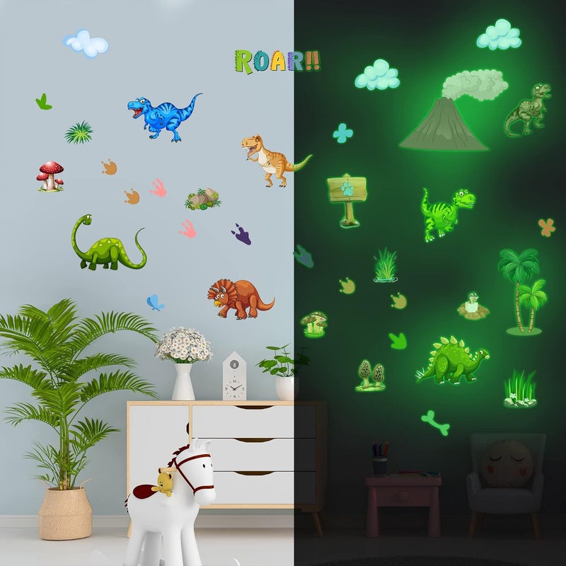 Robmoda Glow in The Dark Dinosaur Wall Decals Stickers, Removable Footprints Dino Stickers for Ceiling, Jungle Wall Decor for Nursery, Decoration Classroom Gift for Boy Toddlers - Image 3